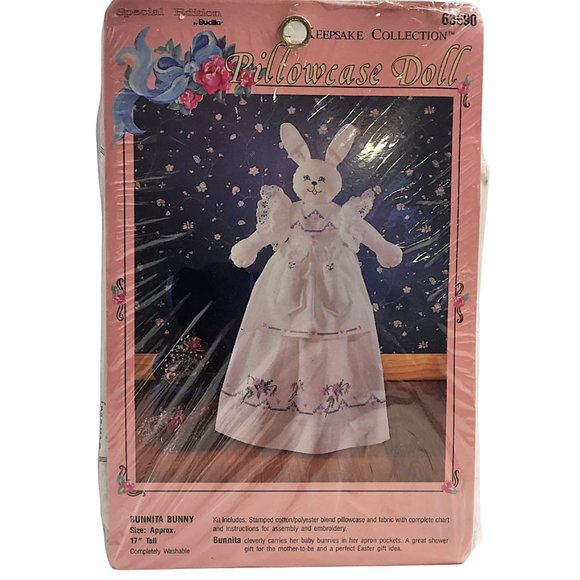 Vintage Brucilla Bunnita Bunny Pillowcase Doll 63690 17" 1992 Embroidery Easter - Picture 1 of 4